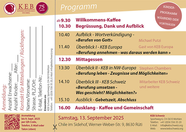 Flyer - 75 Jahre KEB in der Schweiz - Rückseite mit dem Programm